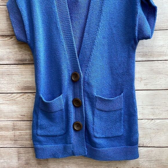 COLDWATER CREEK SHORT SLEEVE CARDIGAN SWEATER IN CORNFLOWER BLUE - Picture 3 of 5
